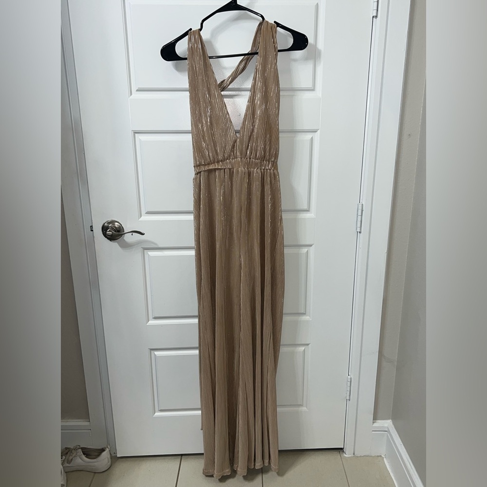 Elegant Champagne Halter Jumpsuit